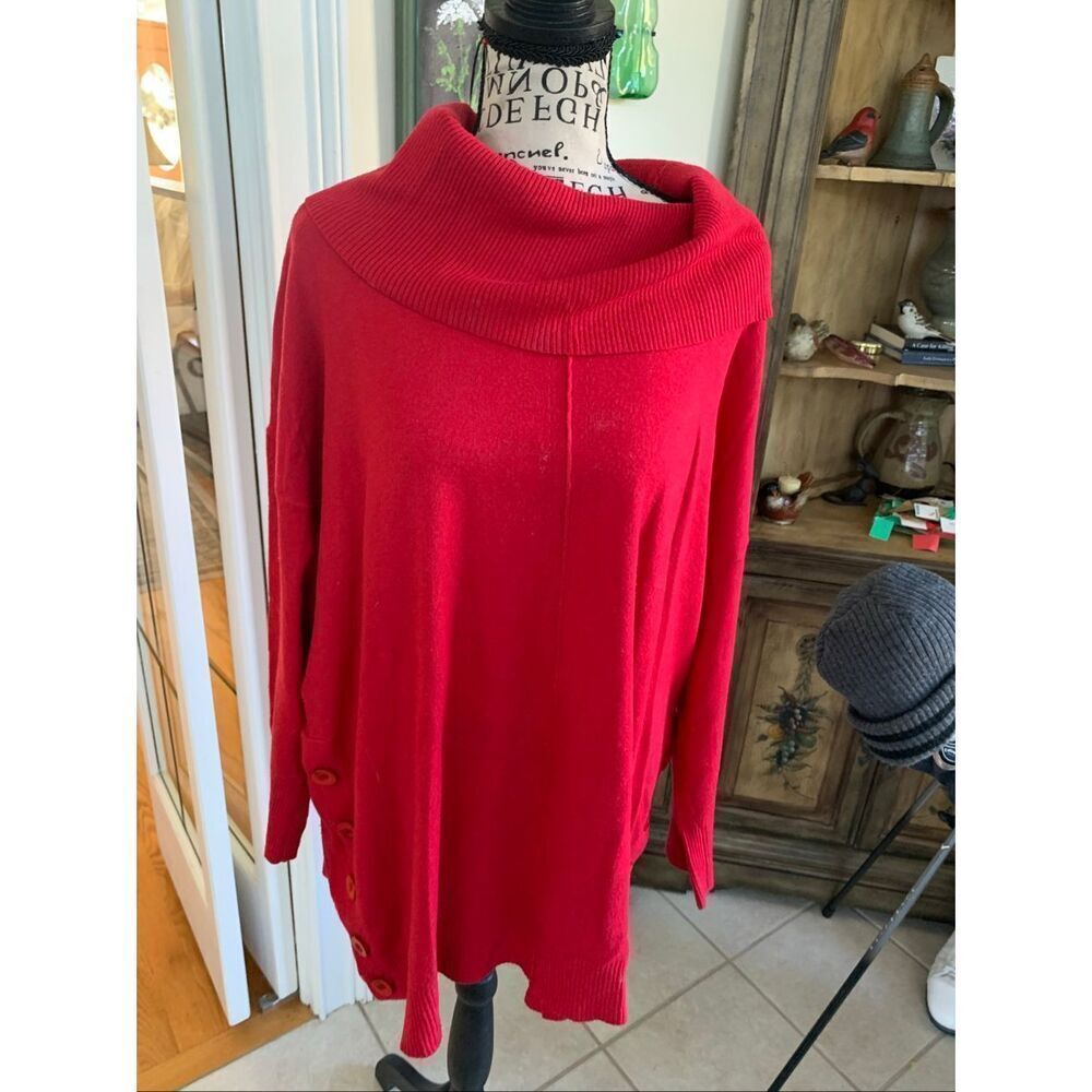 CYRUS PLUS Size 3X Cowl Neck Tunic Sweater Cab Red Knit
